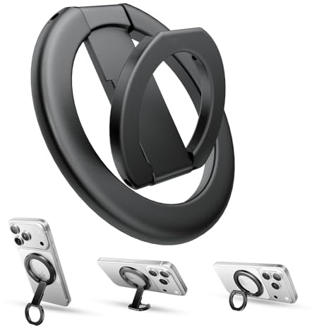 Tounee dubbelsidig magnetisk telefonring grepphållare för MagSafe, 360° rotationsmagnet mobiltelefon fingerringhållare stativ, magsäkra tillbehör för iPhone 17 16 15 14 Air Pro Max Plus – svart