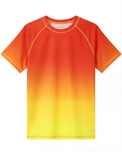 Runhit Boys Rash Guard Short Sleeve UPF 50+ Sun Protection Swim Shirt Kids Quick Dry SPF UV Water Shirt for Beach Pool Orange Yellow Gradient M