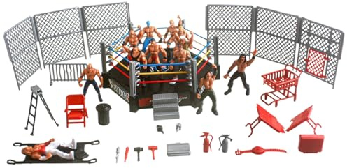 Mini figure di wrestling giocattoli, set di anelli di wrestling in plastica con action figure realistiche e accessori giocattoli set da gioco per bambini giochi di ruolo per adulti gioco di battagl