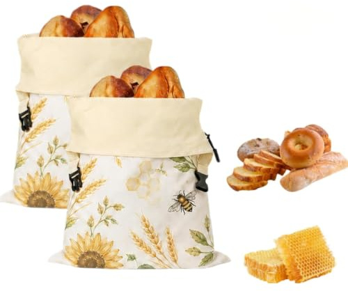 La Maison de Louise Sac a Pain, Réutilisable Sac à Pain en Cire d'abeille, 43×33cm, Votre pain frais après 5 jours, Lot de 2 (Formule 2)