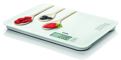 Balanza de cocina digital 20 kg. Laica KS5020 diseño cucharas 20 kg, pesa líquidos en ml. Pantalla tátil. En cristal templado.