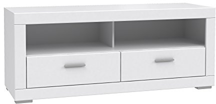 FORTE Snow TV-Unterschrank mit 2 Schubladen, Holzwerkstoff, Weiß matt, 156 x 52.1 x 64 cm