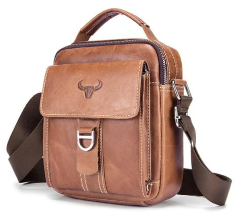 VINBAGGE Bolso Hombre,Bandolera Hombre Mariconeras para Hombres Bandolera Piel Hombre Bolso Hombre Pequeño Admisión Portabilidad Trabajo Viajes de Negocios Fecha Ocio (C-Marrón)