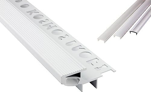 T-40 20° LED Alu Fliesenprofil Treppenprofil Stufen 12mm weiss + Abdeckung Abschlussleiste Fliesen für LED-Streifen-Strip 1m milky