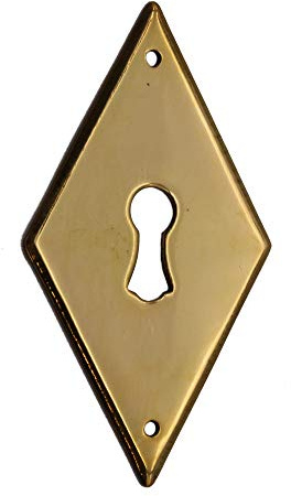 Möbelschild antik, Raute Schlüsselschild, Zierschild Vintage aus Messing, poliert, Historisch, B7506