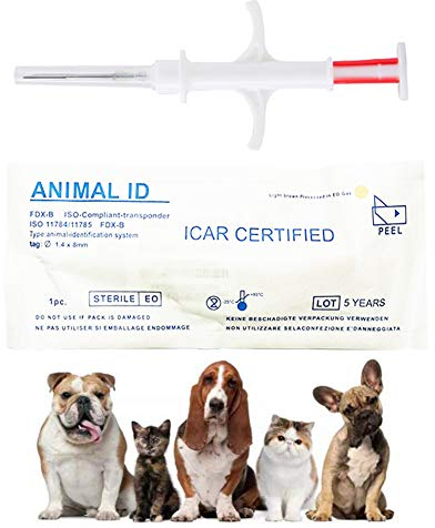 Smoostart Universal-Standard-Mikrochip für Haustiere, 134,2 kHz, ISO11784/ISO11784/FDX-B, 15 Bit RFID-Mikrochip für Tier/Haustier/Hund/Katze/Schwein (1,4 x 8 mm), 20 Stück