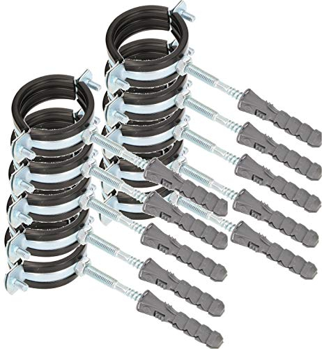 KOTARBAU® 10 x Soportes de tubo 1 con junta de goma, Abrazadera para bajante, Abrazaderas para tubos, Abrazadera antivibración de metal, soporte de fijación de las tuberías, Soporte de pared. 10 uds