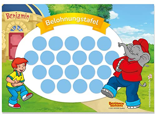 Papierdrachen Belohnungstafel Set für Kinder als Abreißblock 10 Blatt - Motivierendes Konzept als Erziehungshilfe - mit tollen Stickern für Jungs und Mädchen - Motiv Benjamin Blümchen Set 1