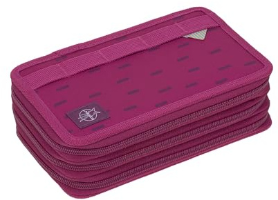 LÄSSIG Federmäppchen befüllt 20-teilig / School Triple Pencil Case Unique Speckles Berry