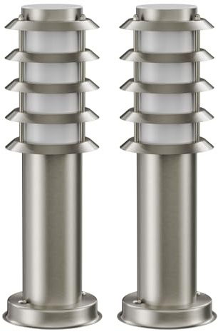 ledscom.de 2 pzas. luz de bolardo PORU para exteriores, IP44, rejilla, 39cm, acero inoxidable, incl. lámpara LED Smart Home RGBW E27, 892lm