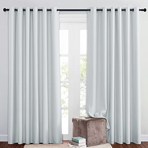 PONY DANCE Extra Breite Gardinen Wohnzimmer Thermo Vorhang gegen Hitze | 2er Set, H210 x B200cm, Weiß, Verdunklungsvorhänge, Hitzeschutz, Extra Breite Gardine, Sichtschutz, Ösen, für Schlafzimmer