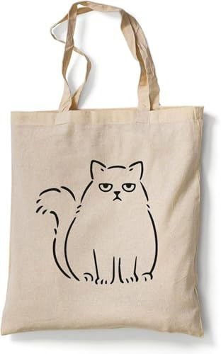 tradercat Jutebeutel bedruckt mit Motiv, Stoffbeutel bedruckt aus 100% Baumwolle - Tote Bag, Einkaufsbeutel, Einkaufstasche, Shopper und Baumwolltasche mit langen Henkeln, Dicke Katze
