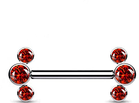 Paula & Fritz® Push-In Piercing Silber Brustwarze Zirkonia Rot Titan-IUM Grade 23 Kugel 1,6-mm Stab-Dicke Nipple Gewindelos Straight Barbell Bridge