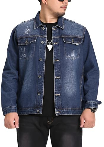 ANUFER Lös passform vintage jeansjacka klassisk västerländsk truckerjeanskappa för män, blå, XXL