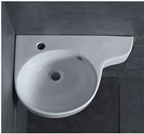 Badezimmerspüle Wandhalterung Ecke Badezimmer Waschbecken Weiß Mini Dreieck Porzellan Keramik Wohnung Wandmontage Badezimmer Waschbecken Schüsseln Kunstbecken (Color : Left hole- 1 set)