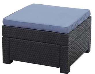 Keter Provence Hocker Premium Panama anthrazit mit Kissen blau - Rattanoptik, wetterfest