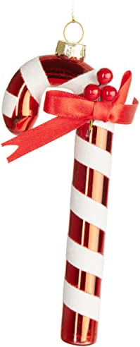 BRUBAKER Zuckerstange Rot Weiß Weihnachtskugel aus Glas | Handbemalt und Mundgeblasen - Christbaumschmuck Lustig - Christbaumkugel Figuren Weihnachtsdeko Anhänger - Deko Baumkugel