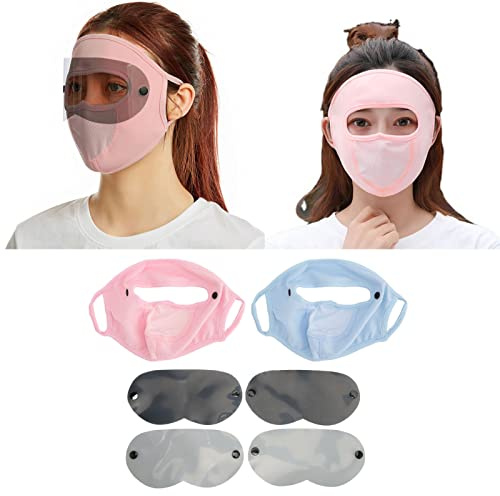 Brrnoo 4 Pcs Full Face Shield Sunscreen Face Veil Face Shield Multifunctional Ice Silk UV Womens Sunscreen Face Veil with Eye Protector Sheets for Hiking