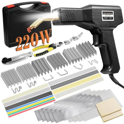 Soldador de plástico de 150 W, kit de soldadura de plástico, reparación de parachoques de coche, 800 grapas calientes y 56 piezas, 7 tipos de varillas de soldadura de plástico para reparación de