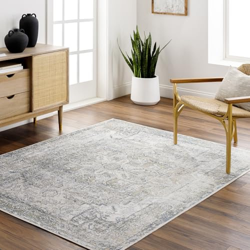 Surya Lusail Tappeto Vintage Lavabile in Lavatrice Tappeto salotto per Soggiorno, Cucina, Esterni, Corridoio, Stile Tradizionale Classico, Ampio a Trama Piatta, 160x213cm Grigio, Avorio, Blu