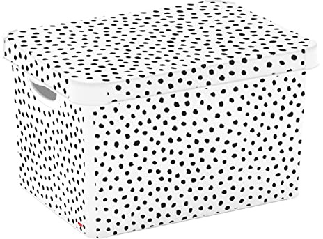 CURVER Stockholm Deco Storage Box, Fade-Resistant IML Finish, Stackable & Lightweight, 22 Litres, Dalmatian White