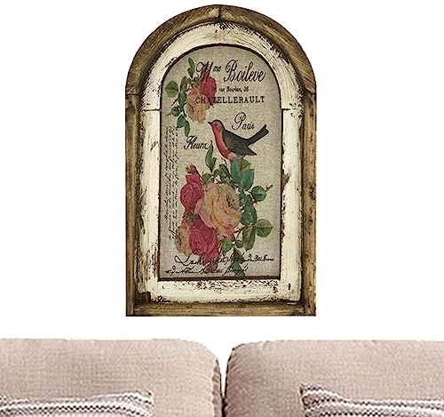 Geruwam Blumenbilder Wanddekoration - Vintage böhmisches Blumenbild,Bohemia Schmetterling und Meerjungfrau Holzbilder für Wohnzimmer, Schlafzimmer, Fenster