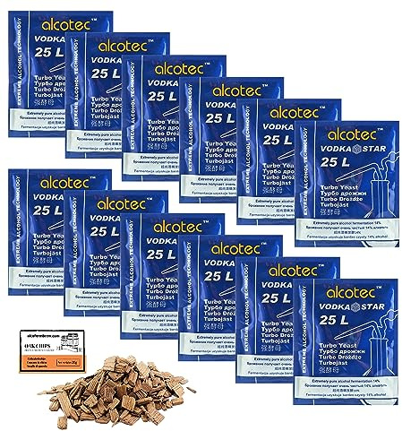 12 x Turbohefe - Alcotec Vodka Star 66g, Hefe für Zucker- oder Fruchtgärung, Turbo Hefe, Hefe für Maische, Hefe für die Gärung, Wodka-Hefe