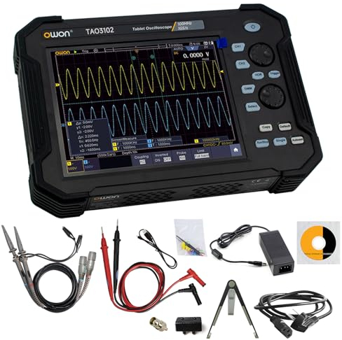 OWON TAO3102 Oscilloscope numérique portatif 2 CH avec bande passante de 100 MHz et taux d'échantillonnage de 1GS/s, longueur d'enregistrement de 40 M, SCPI et LabVIEW pris en charge