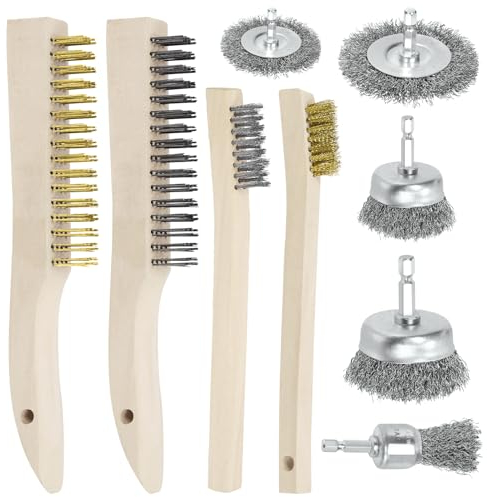Swpeet Wire 9 st tråd klösborste kit, inklusive 5 st tråd hjul koppborste, 3 st mässing/rostfritt stål/kolstål trådborste och 1 st koppartråd borste för rost, färgskav