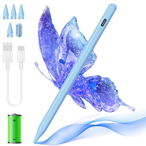 Stylus Stift für iPad 2018–2025,14 Mins schnelles Aufladen,Bluetooth Stift kompatibel mit iPad 10/9/8/7,mit 4 Spitzen,Blau