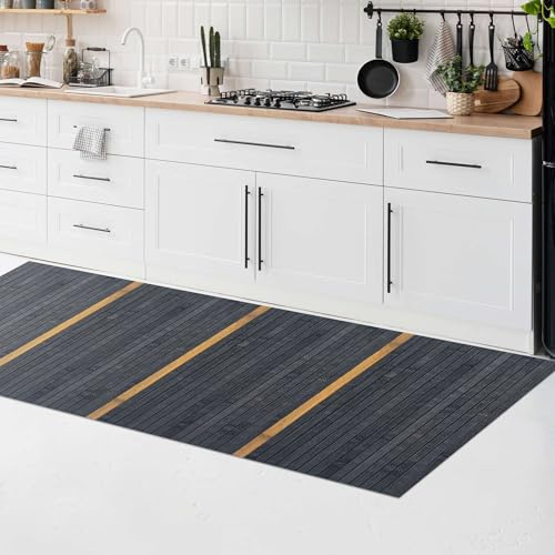 CosìCasa Tappeto Bamboo Cucina in Legno Naturale Eco-Sostenibile | Versatile Tappeto Cucina Antiscivolo Lavabile Perfetto Tappeto Bagno, Passatoia Cucina o Tappeto Ingresso Interno 50X125,Nero/Beige