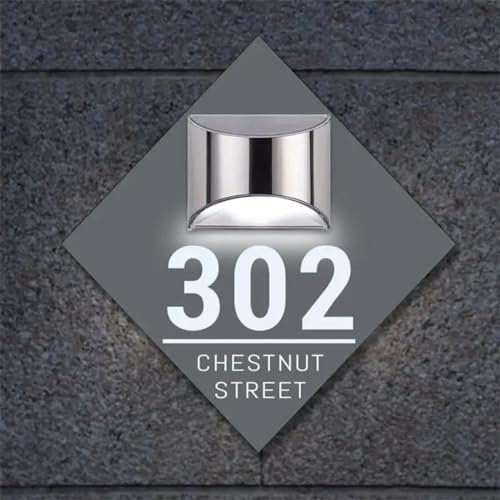 Placa solar moderna personalizada para puerta, placa de dirección iluminada con LED, número de casa solar, letrero de número de casa 3D, placas de dirección con nombre de calle para patio (gris y