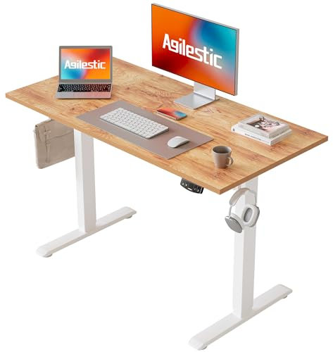 Agilestic Höhenverstellbarer Schreibtisch 100 x 60 cm, Stabiler Schreibtisch Höhenverstellbar Elektrisch mit Memory-Handsteuerung, Ergonomischer Steh-Sitz Tisch Computertisch, Hellbraun