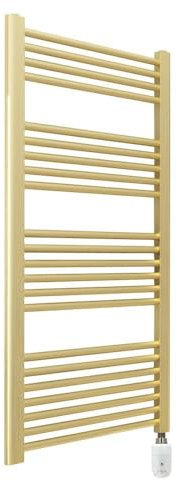 Thermostatic Electric Straight Brushed Brass Towel Rail Radiator Bathroom Heater (Pre-Filled) - 500mm (w) x 1200mm - 300w Element