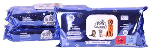 Quibropets Pack de 3 Toallitas Húmedas con Fragancia de Talco para la Higiene de Perros y Gatos - Limpieza Profunda y Efectiva - Limpiador de Patas para Mascotas - 120 ud. (Talco - (3 X 40Ud.))