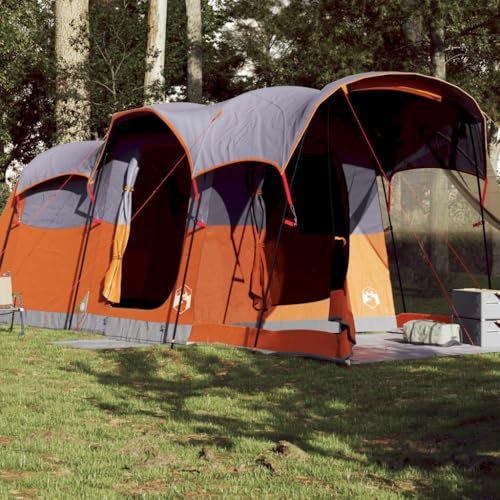 Willood Tunnelzelt Familienzelt Campingzelt Gruppenzelt 8 Personen Grau und Orange Wasserdicht