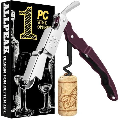 Allpeak Tire Bouchon Limonadier Sommelier - 1PC Limonadier Professionnel Tire Bouchon Sommelier Decapsuleur, 3 en 1 Limonadier Tire-Bouchons de Vin - Extracteurs et Extracteurs de Liège - Rouge Vin