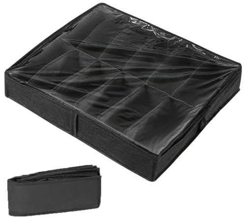 GJIE Organizador de zapatos para debajo de la cama, caja de zapatos plegable con tapa transparente para 12 pares en total, solución de almacenamiento debajo de la cama (1 unidad, negro)