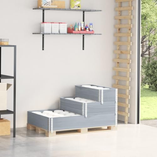 Higsose Jardinière pour terrasses - Cadre à palette - 3 compartiments - 120 x 80 x 60,5 cm - En pin massif - Rectangulaire - Design empilable - Pour légumes, herbes aromatiques - Gris