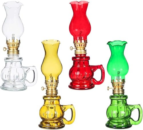 4PCS Chamber Oil Lamp Glass Kerosene Oil Lamps, Vintage Oil Lamps for Indoor, Home Lighting Hurricane Lamp Clear Kerosene Lamp Lantern, Oil Lantern for Tabletop Decor