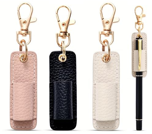 Duunshylw Schlüsselband, Stifthalter, tragbarer Hals, Stifthalter, Schlüsselanhänger, Anti-Verlust-Tasche, Stifthalter, Clip, PU-Leder, Stiftehalter, Hals-Schlüsselband, 3 Stück