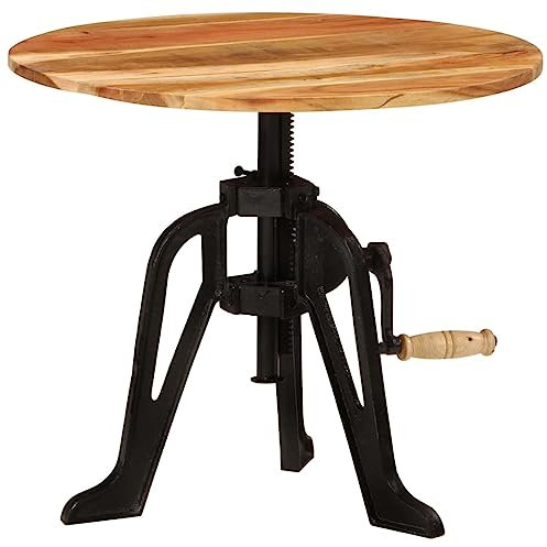 NQJIBUE Home Garden,Side Table 60x(42-62) cm Solid Wood Acacia and Cast Iron
