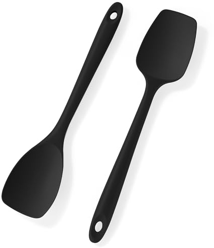 U-Taste Silicone Spoon Spatula Set of 2, 315℃ Heat Resistant, Black | Flexible Seamless Spoonula Non-Stick Kitchen Scraper with Wide Scoop Shape for Flipping Stirring Mixing Scraping Serving