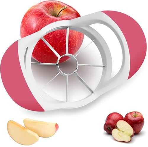 Apple Corer and Slicer- Fruit Cutter - Apple Divider - Wedger - Stainless Steel Slicer for Fruits - Vegetables- Ergonomic Handle- Easy Grip- 8 Sharp Blade & Slices (White&Red)
