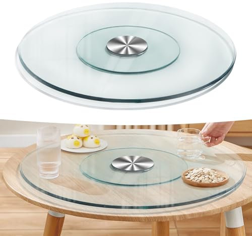 Srklnvcxel Plateau Tournant en Verre Trempé Plateau De Service Rond Plateau Tournant De Table à Manger 60 70 80 90cm Plateau Tournant Transparent pour Centre De Table avec Roulement Silencieux(70cm)