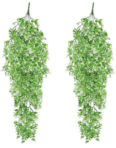 MIPIACE 2 Pcs Pianta Artificiale Sospesa 70CM Pianta Finta Cadente Piante Pendenti Artificiali Fiori Artificiali Cadenti da Interno per Casa Giardino Balcone Ufficio (Bianco)