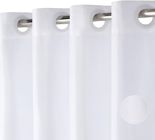 Hotelstil Hakenloser Duschvorhang Leinen mit Wasserdichte Beschichtung, 230GSM Schwerer Stoff Textil Waschbar Duschvorhang mit Beschwerter Saum, Badevorhang für Dusche und Badewanne, 183x191cm, Weiß