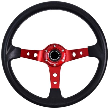 Universal Cars 001-GZFXP114-02 - Volante sportivo da corsa in pelle PU, per drifting, corse, simulatore (cuciture nere/rosse)