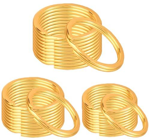 wilcractk Porte-Clés Anneaux Ronds, Lot de 30 Pièces en 20mm/25mm/30mm, Anneaux Porte Clé Dorés Solides et Inoxydables, Idéals pour Attache Porte Clé, Bricolage Cuir et Accessoires DIY