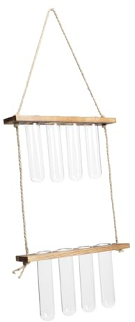 TOYANDONA Hydroponische Glasvase zum Aufhängen mit Holzständer Wanddeko Pflanztube für Zimmerpflanzen Platzsparende Vintage Reagenzglas pflanzstation für Home Office Garten